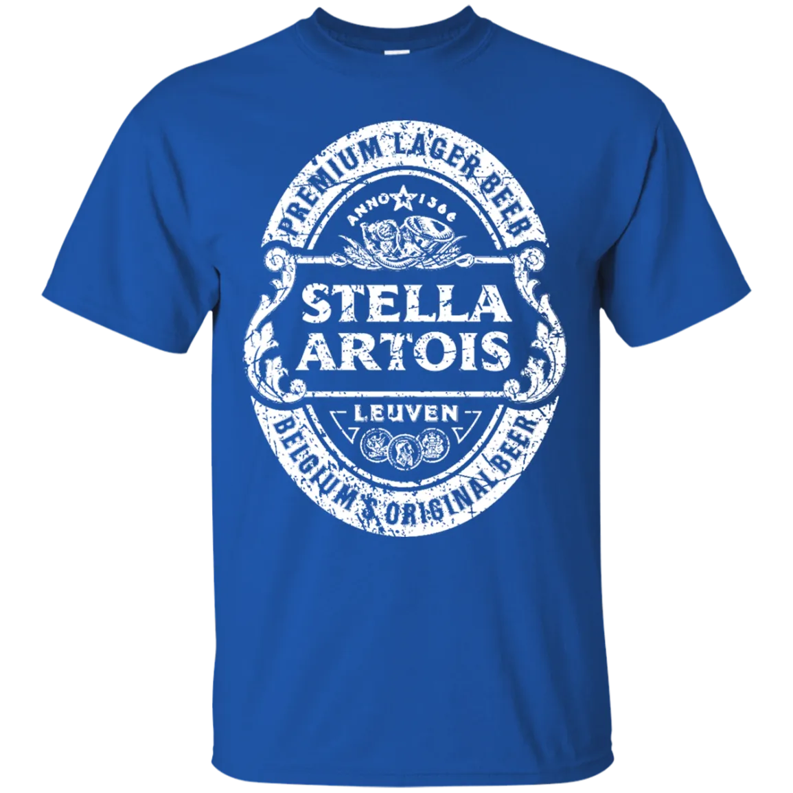 Stella Artois Beer T-Shirt Custom Designed White Worn Label Pattern