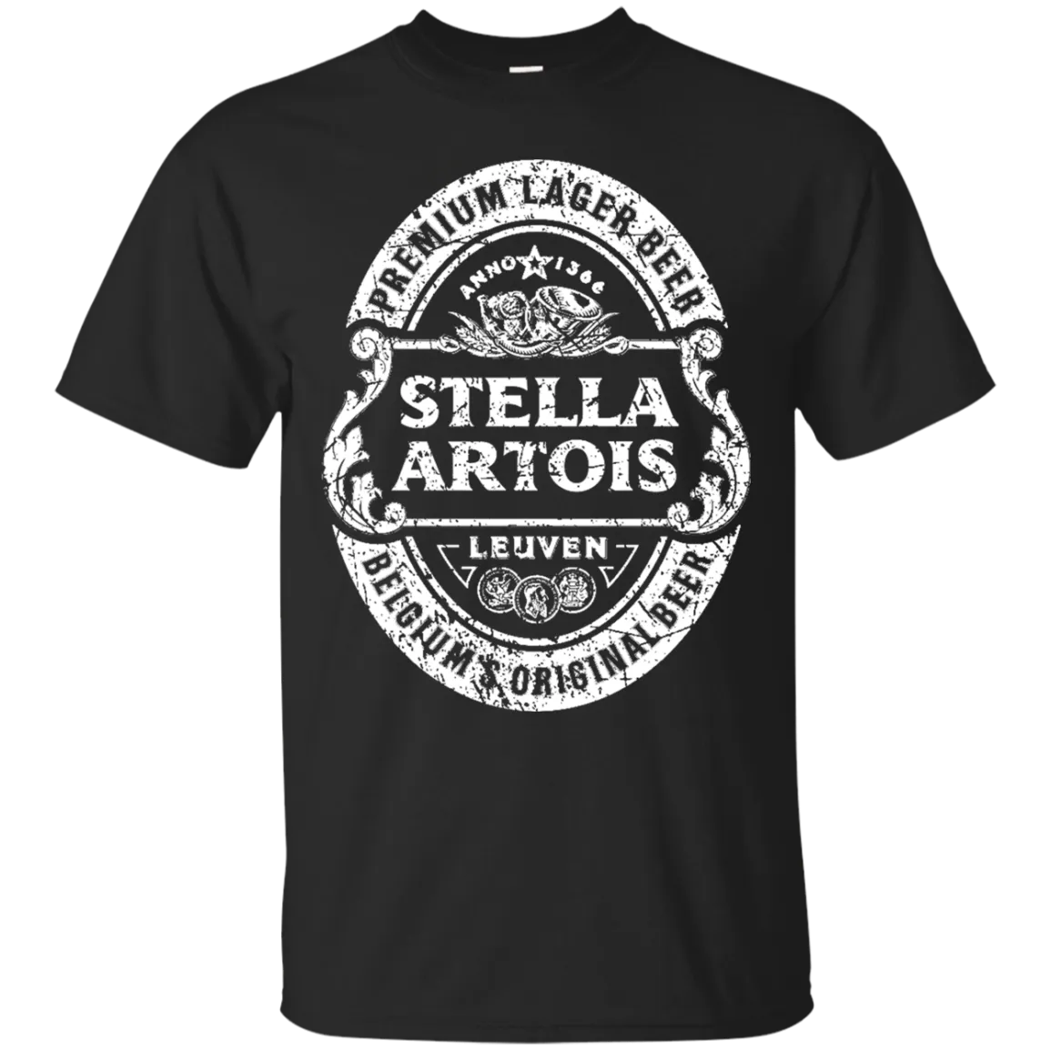 Stella Artois Beer T-Shirt Custom Designed White Worn Label Pattern