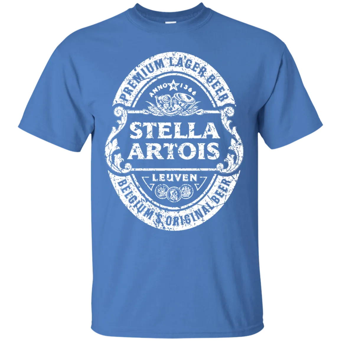 Stella Artois Beer T-Shirt Custom Designed White Worn Label Pattern