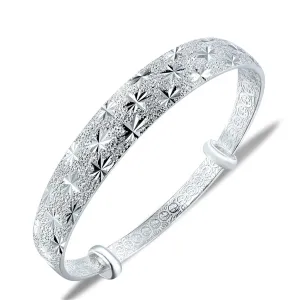 Sterling Silver Maple Cut Frosted Bangle