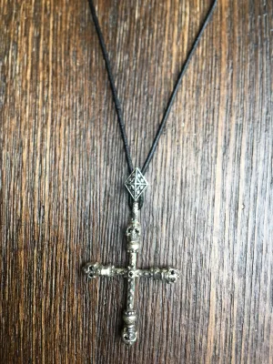 Sterling Skull Cross Necklace on Leather
