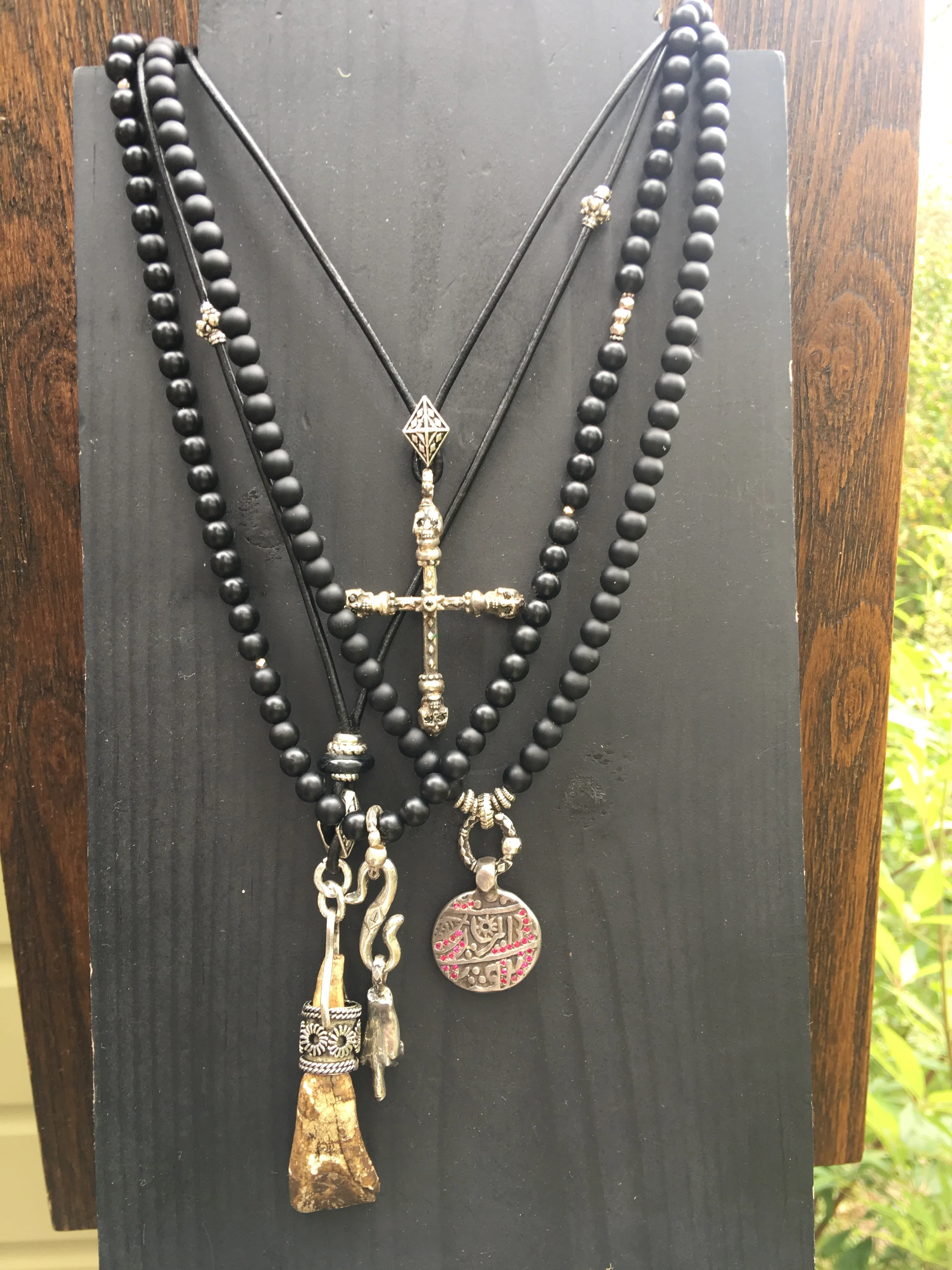 Sterling Skull Cross Necklace on Leather
