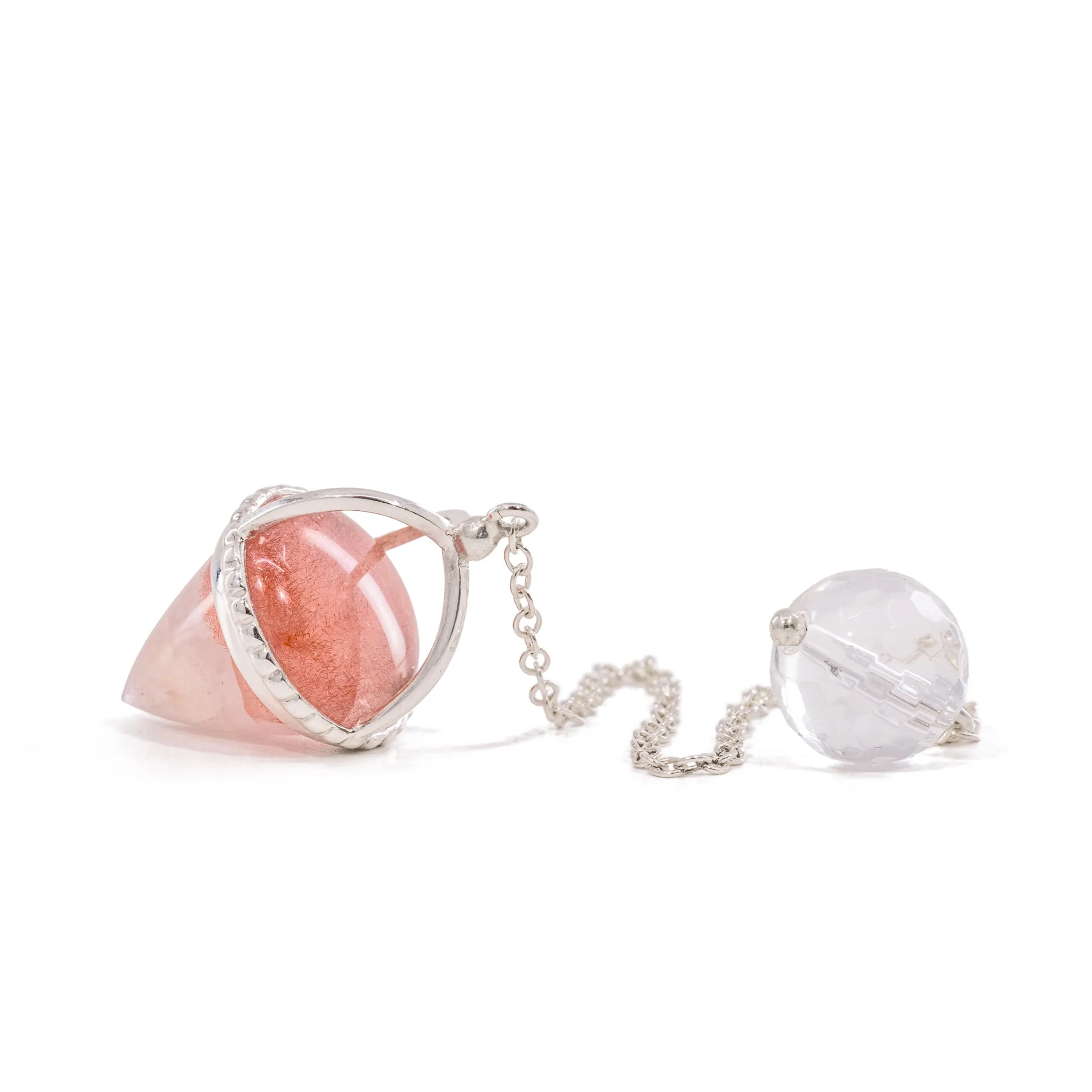 Strawberry Quartz 21.73 Carat Sterling Silver Hand Crafted Crystal Pendulum