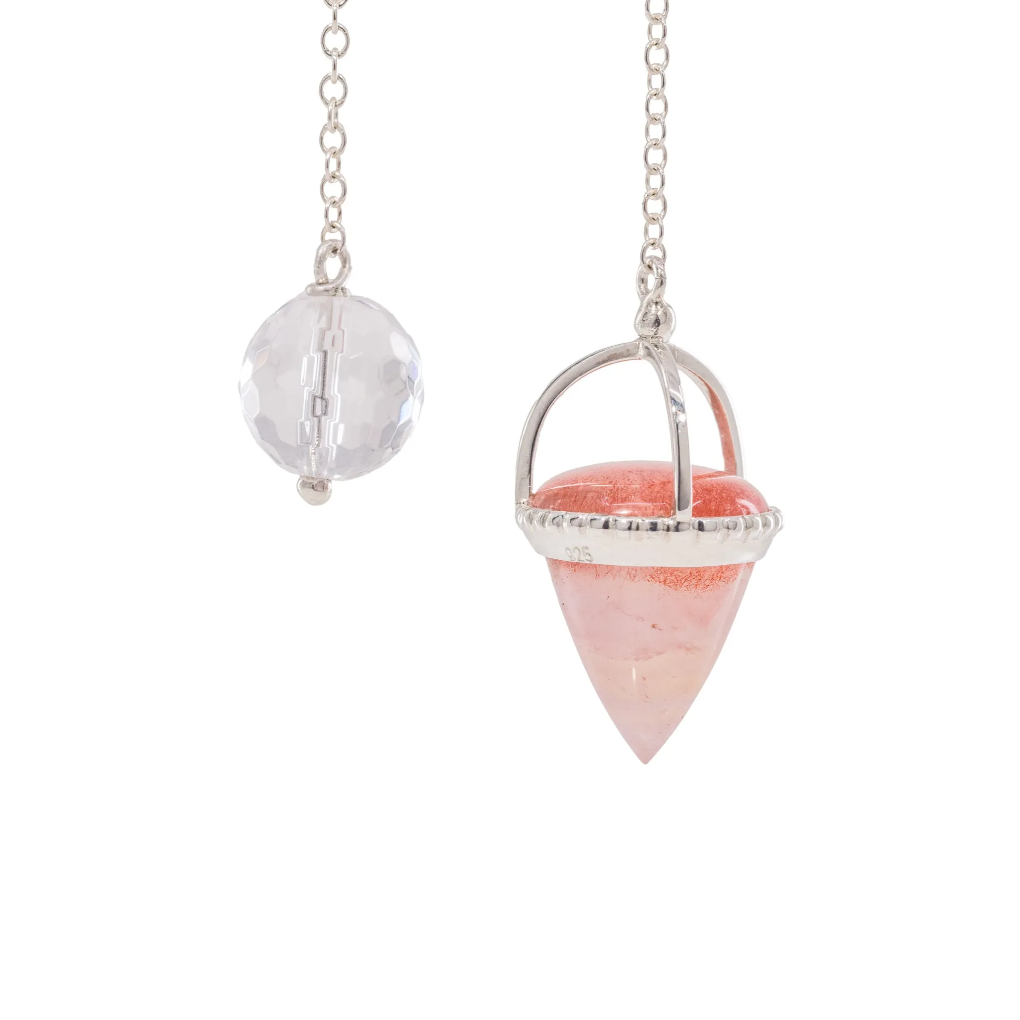 Strawberry Quartz 21.73 Carat Sterling Silver Hand Crafted Crystal Pendulum