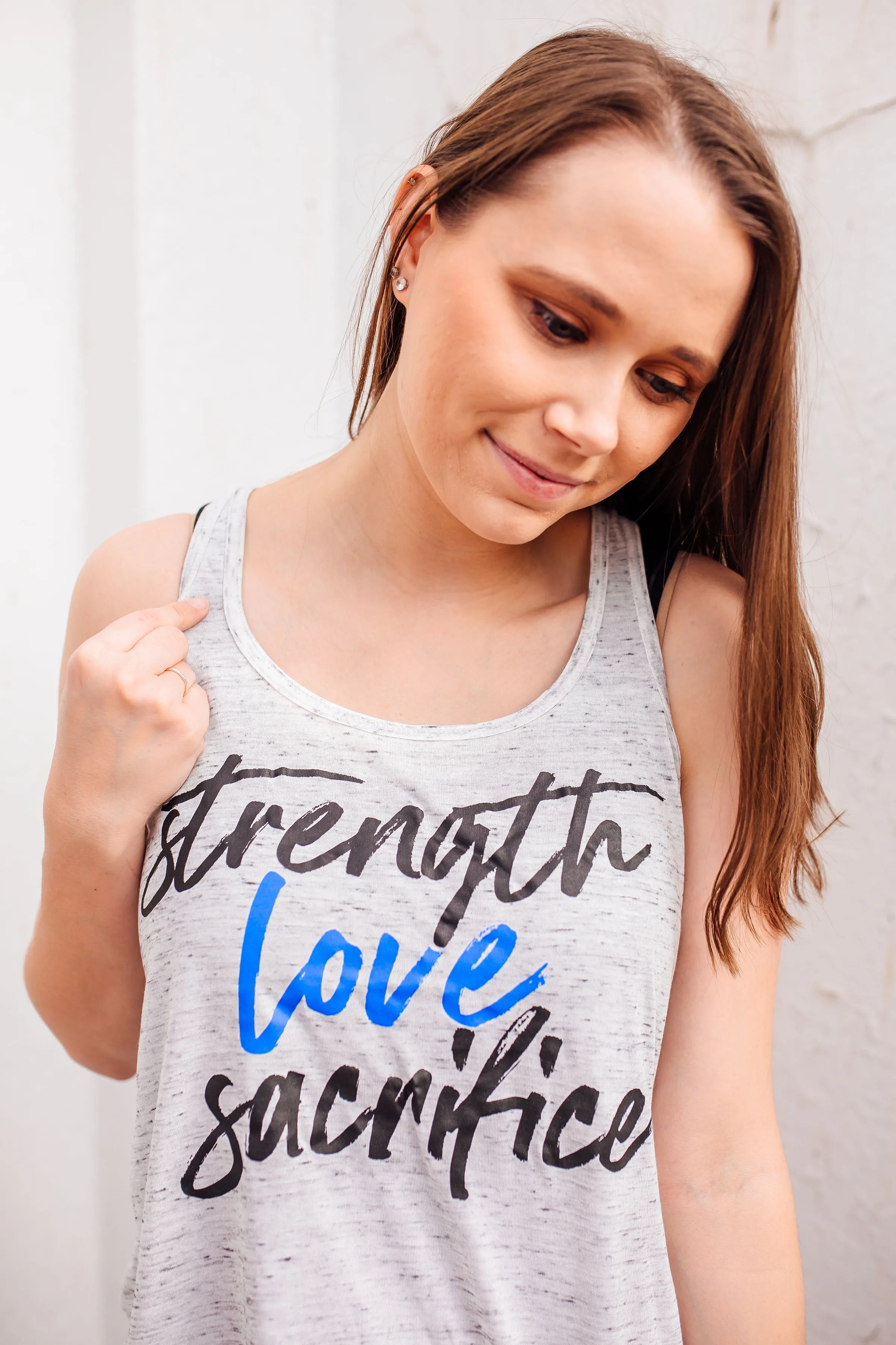 Strength Love Sacrifice © (Thin Blue Line) Flowy Racerback Top