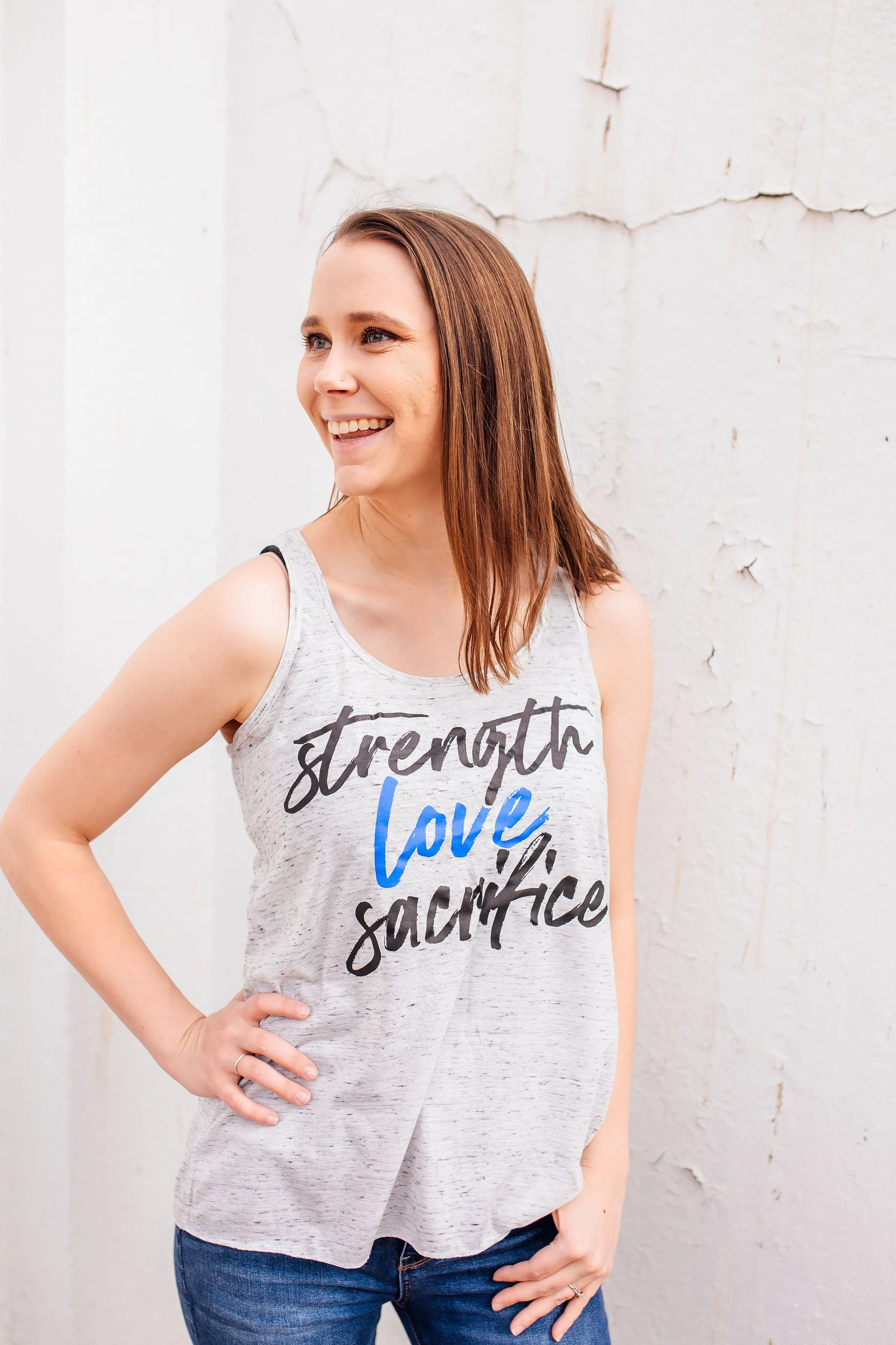 Strength Love Sacrifice © (Thin Blue Line) Flowy Racerback Top