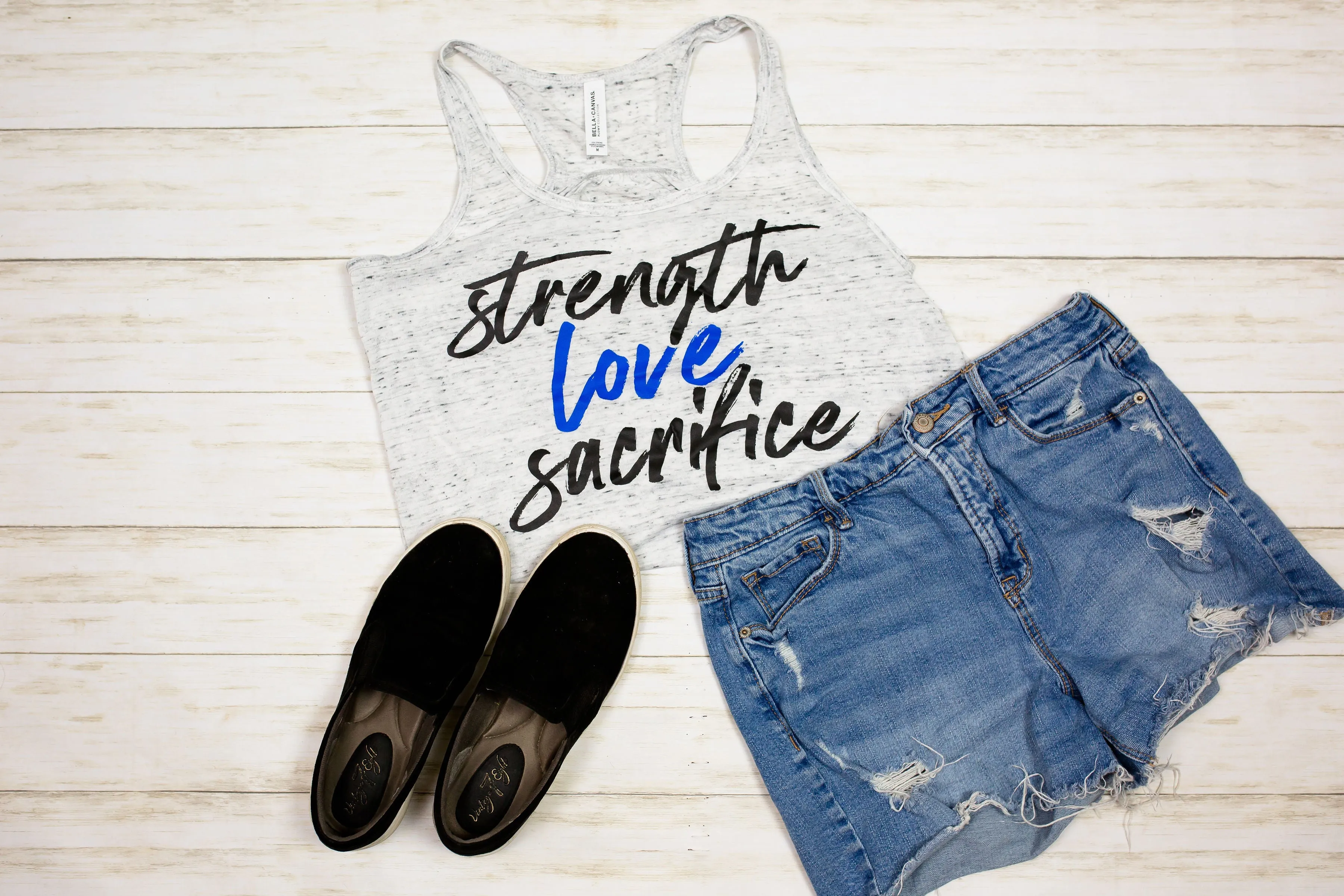 Strength Love Sacrifice © (Thin Blue Line) Flowy Racerback Top