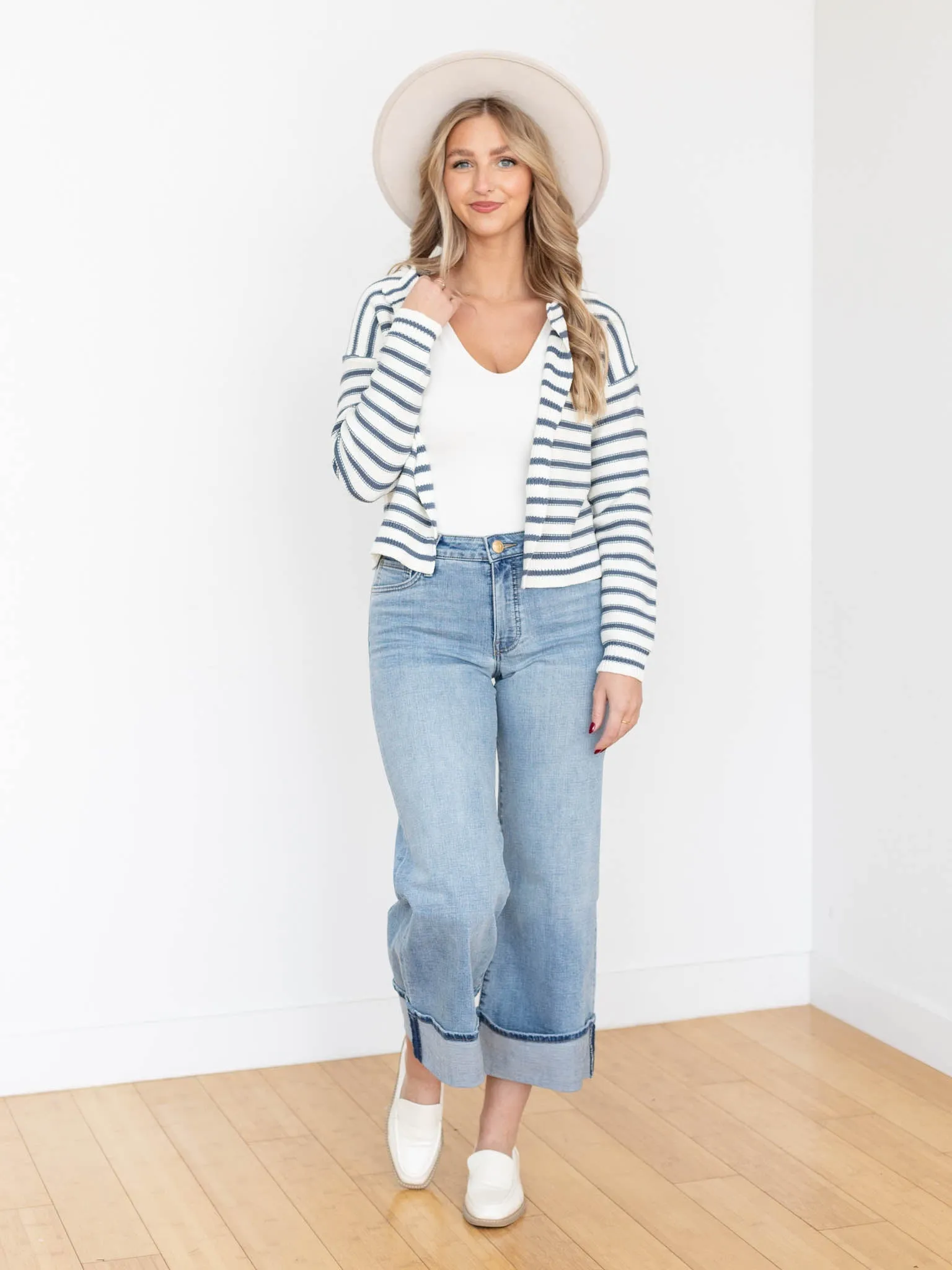 Stripe Knit Open Cardigan