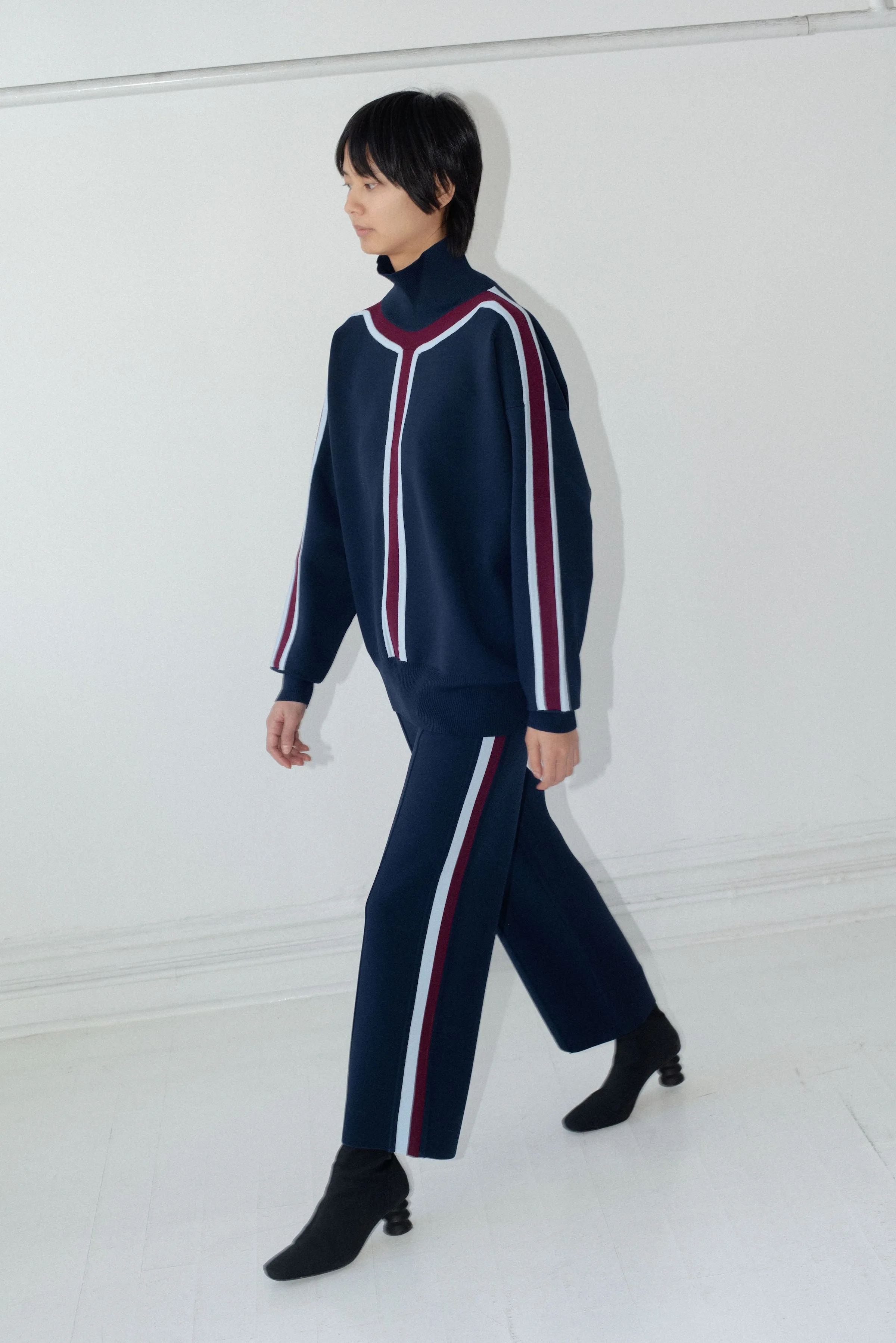 Striped Track Sweater- MIDNIGHT
