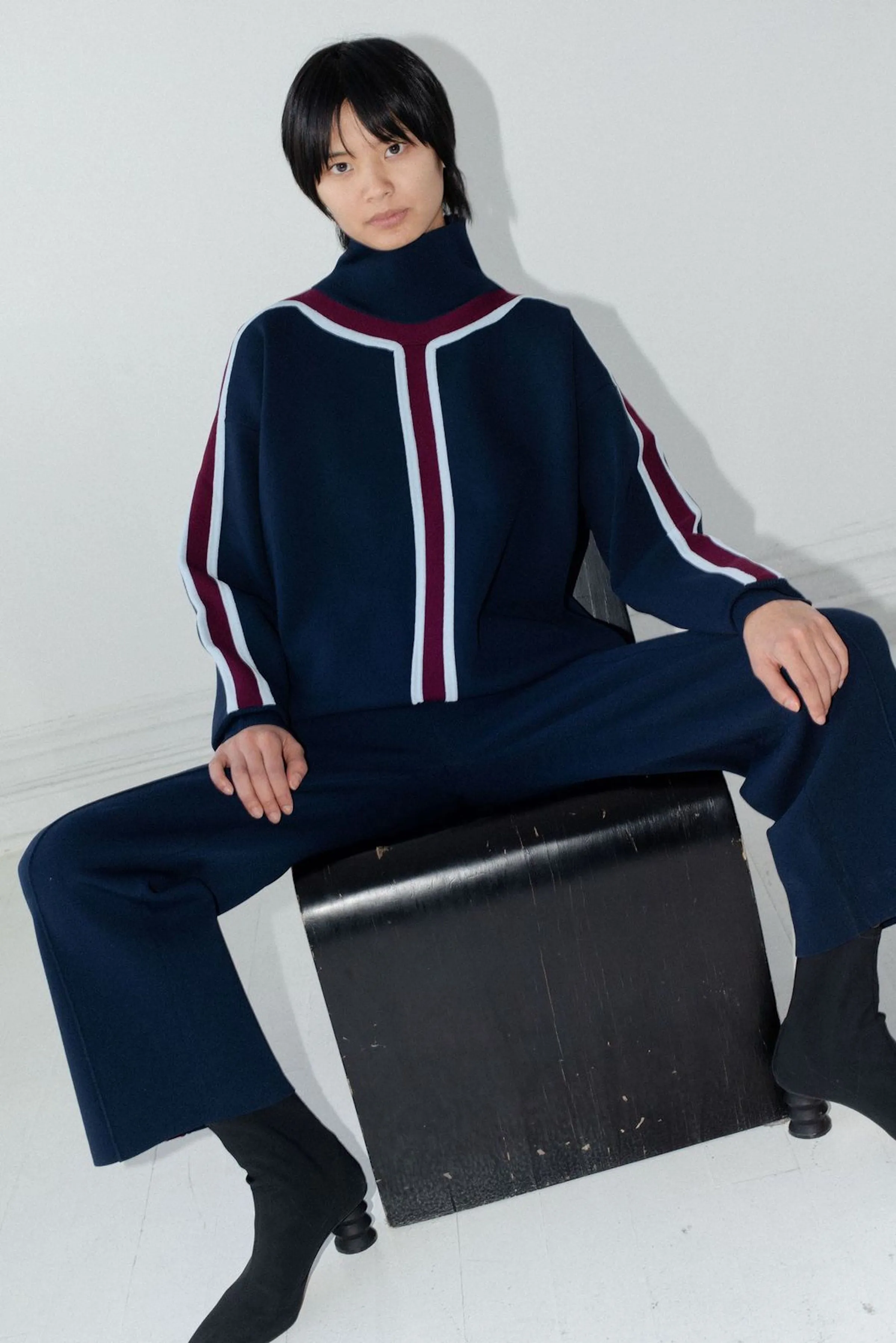 Striped Track Sweater- MIDNIGHT