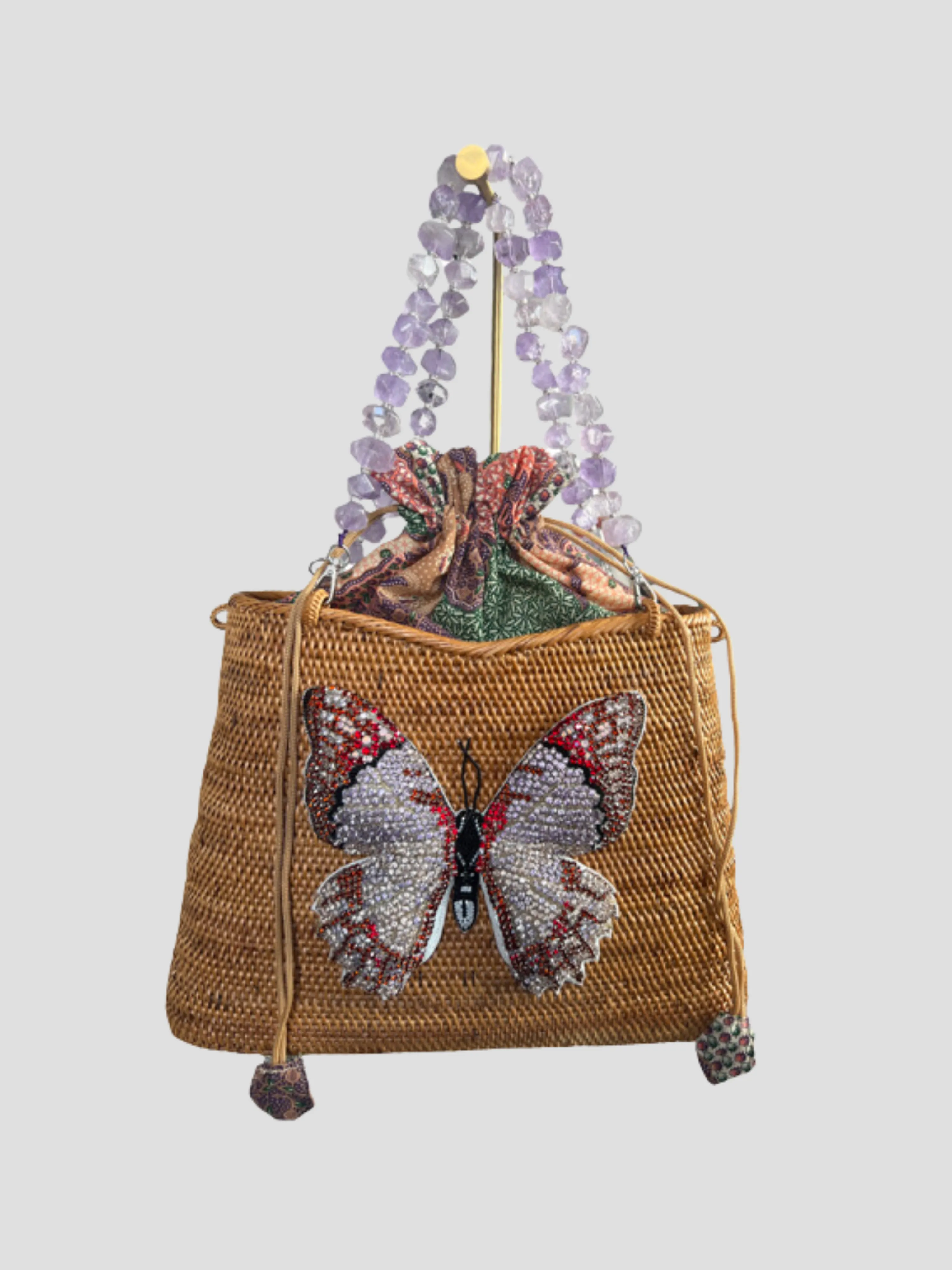 Swarovski Embroidered Butterfly with Amethyst Gemstone Handles Handbag