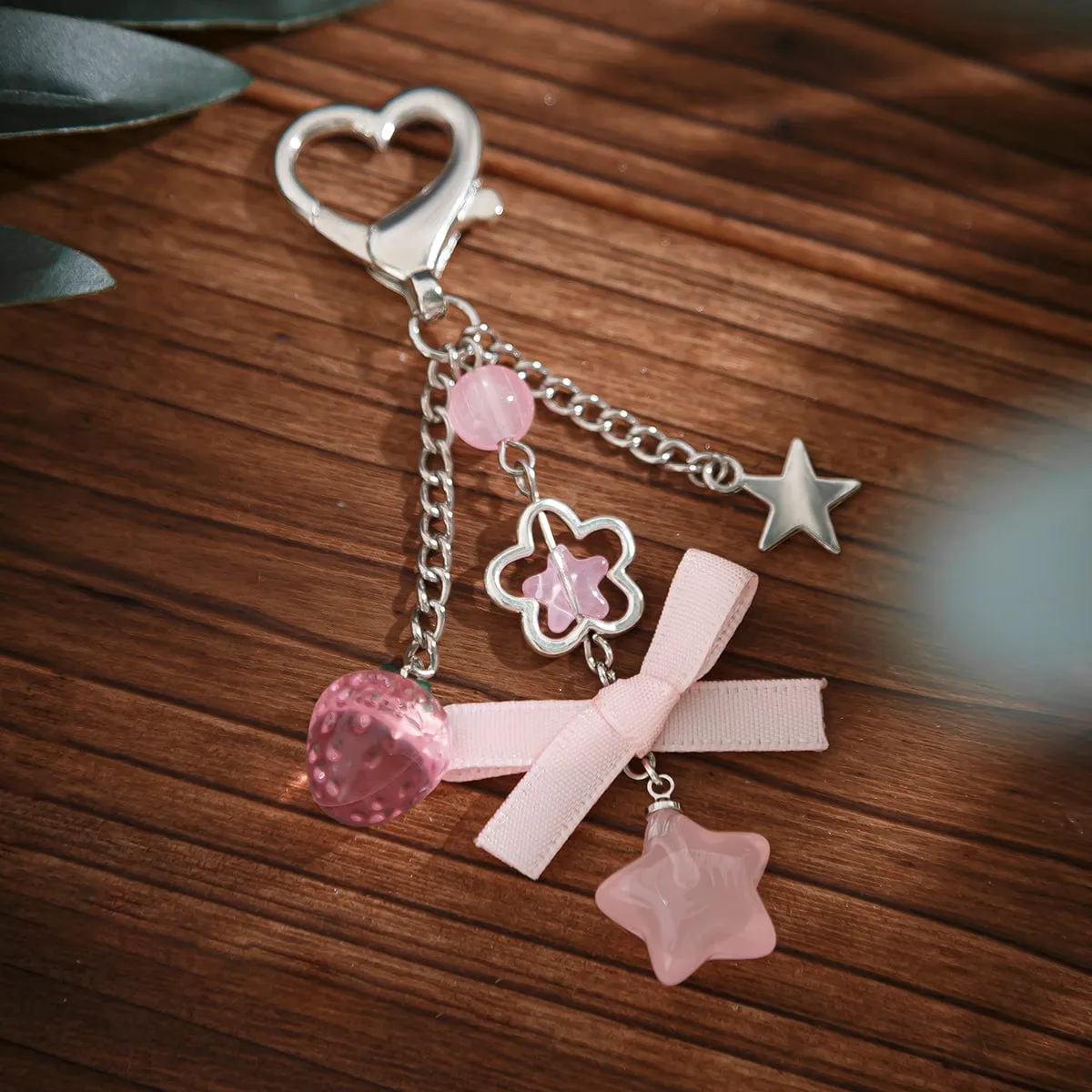 Sweet Bowknot Strawberry Star Charm Heart Keychain