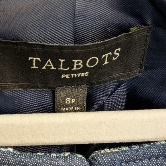 Talbots Chambray Trim Blue White Preppy Tweed Spring Short Jacket 8P