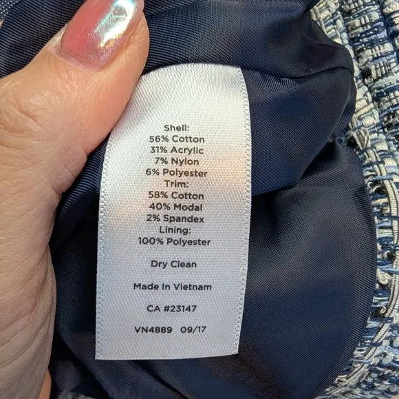 Talbots Chambray Trim Blue White Preppy Tweed Spring Short Jacket 8P
