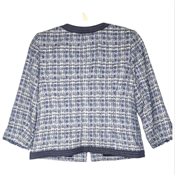 Talbots Chambray Trim Blue White Preppy Tweed Spring Short Jacket 8P