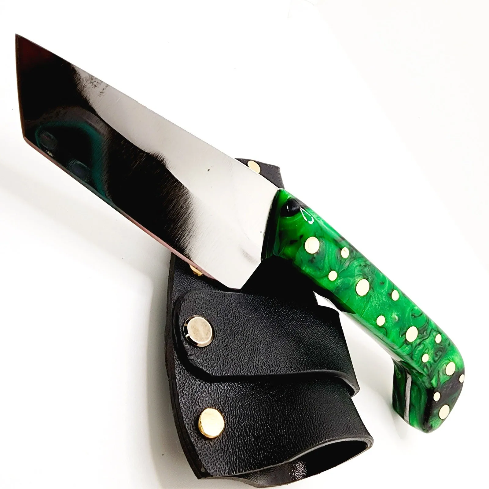 Tanto Zombie Knife Green Black Marbled Handle Made In USA