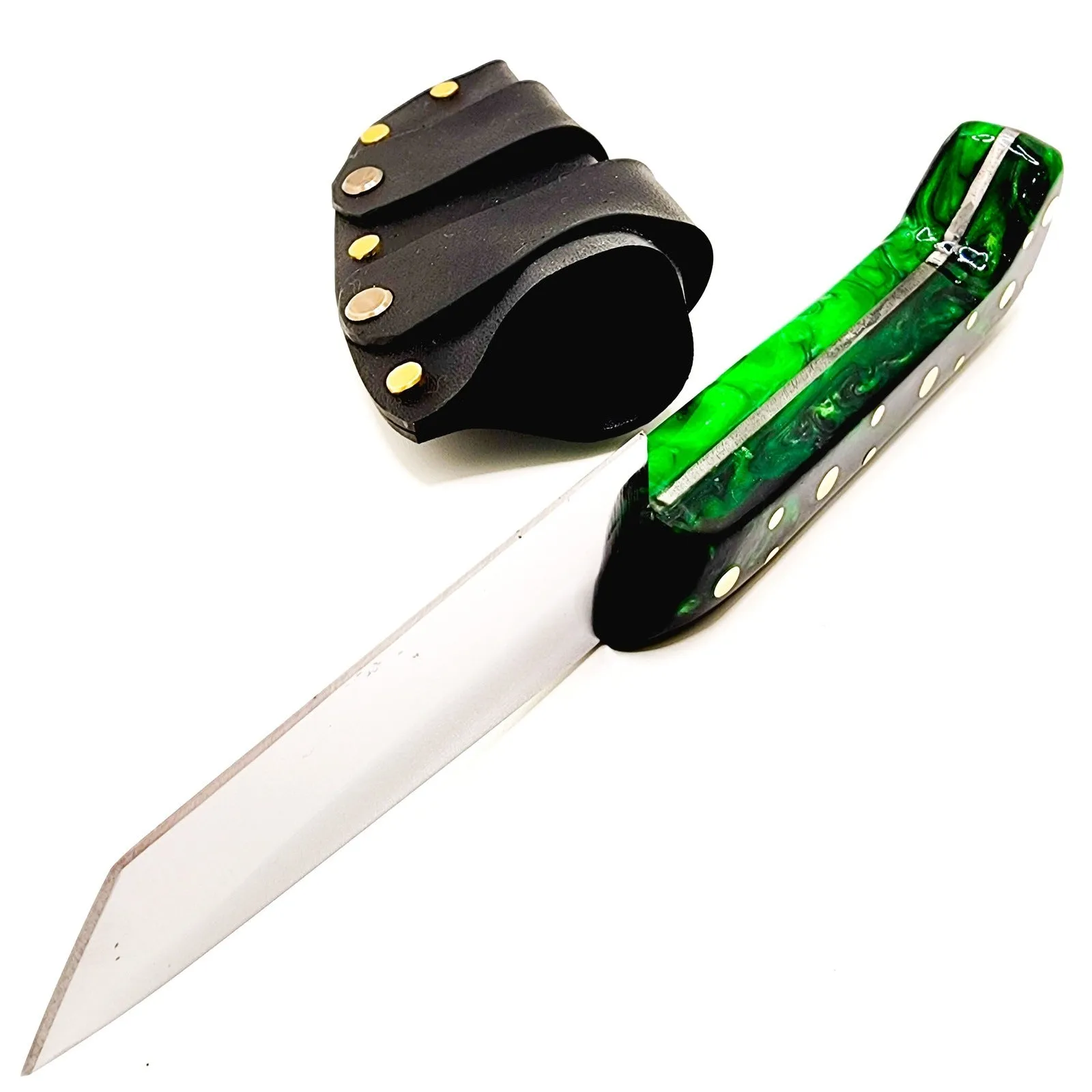 Tanto Zombie Knife Green Black Marbled Handle Made In USA