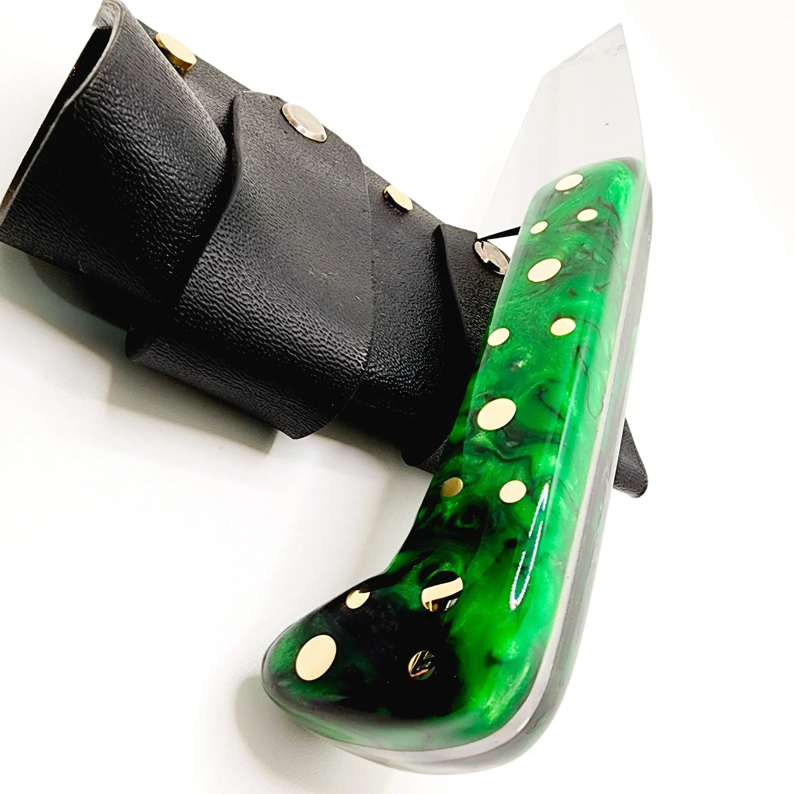 Tanto Zombie Knife Green Black Marbled Handle Made In USA