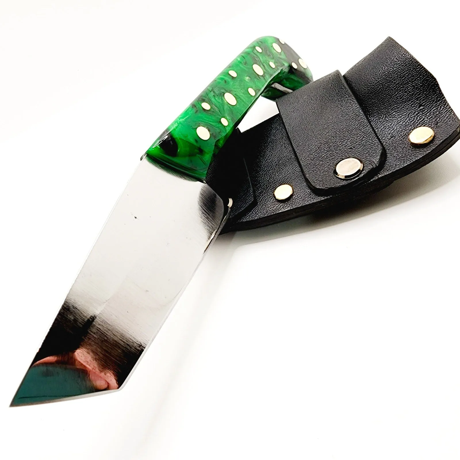 Tanto Zombie Knife Green Black Marbled Handle Made In USA