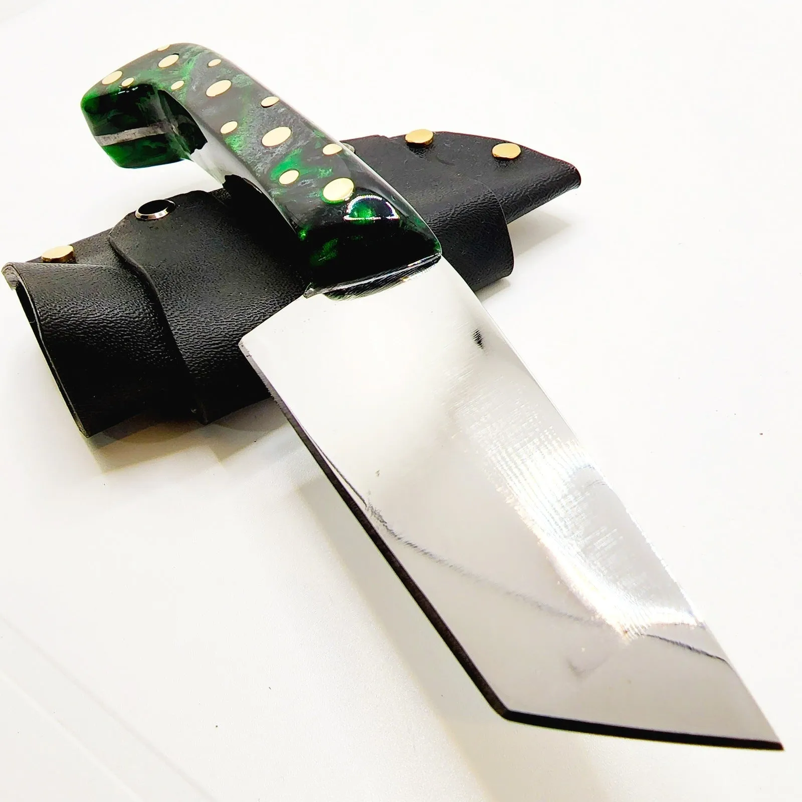 Tanto Zombie Knife Green Black Marbled Handle Made In USA