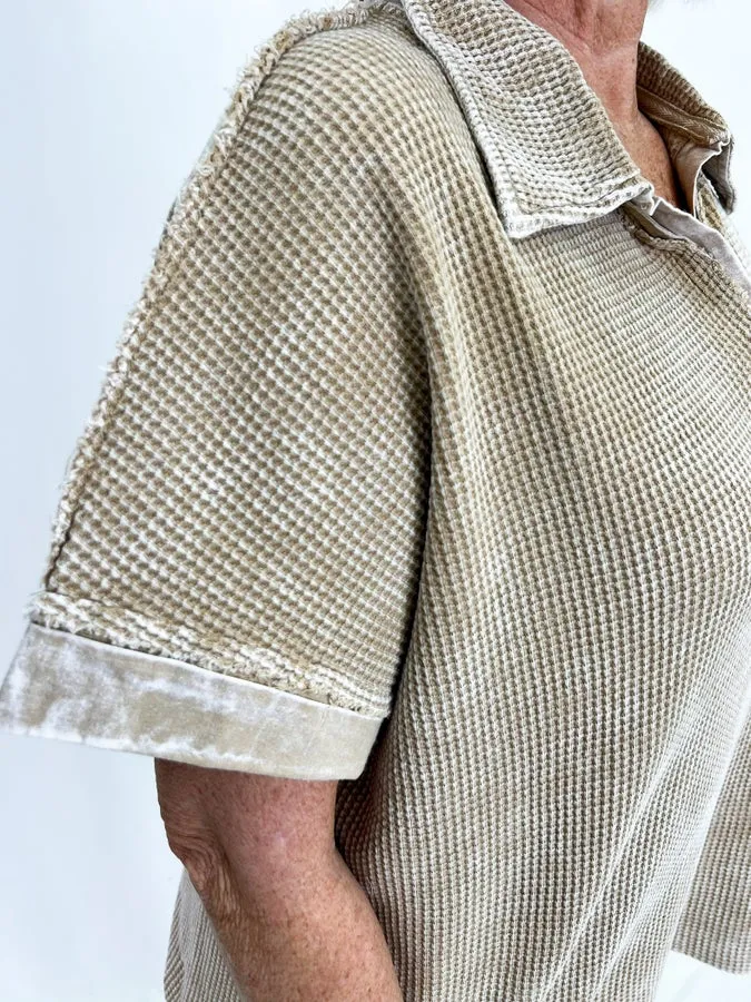 Taupe Thermal Washed Short Sleeve Top
