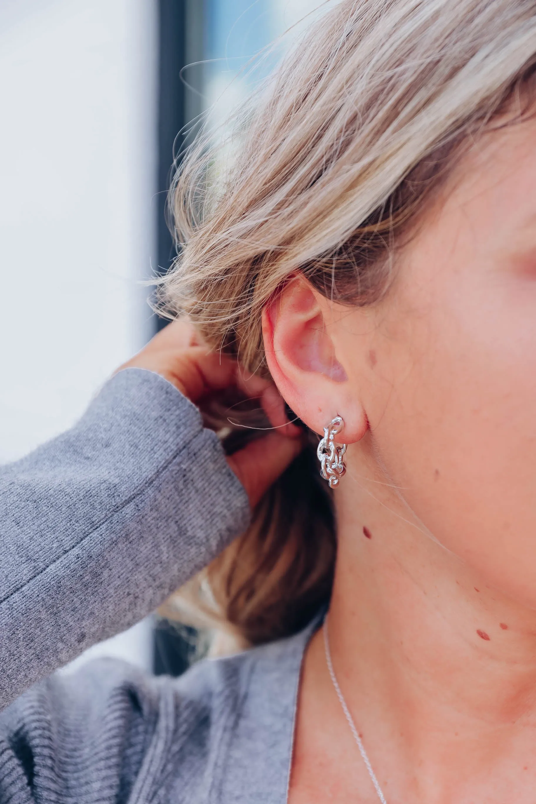 Thalia Chain Link Hoop Earrings - Silver