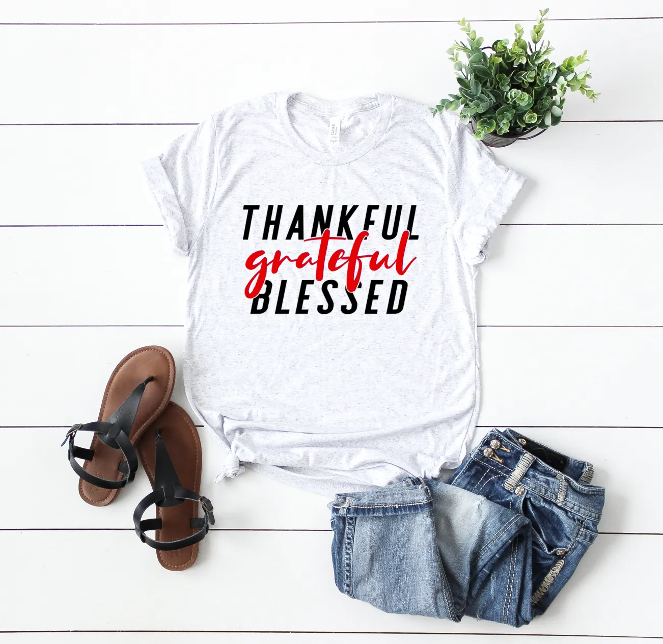Thankful Grateful Blessed Unisex Top (White Fleck TRL)