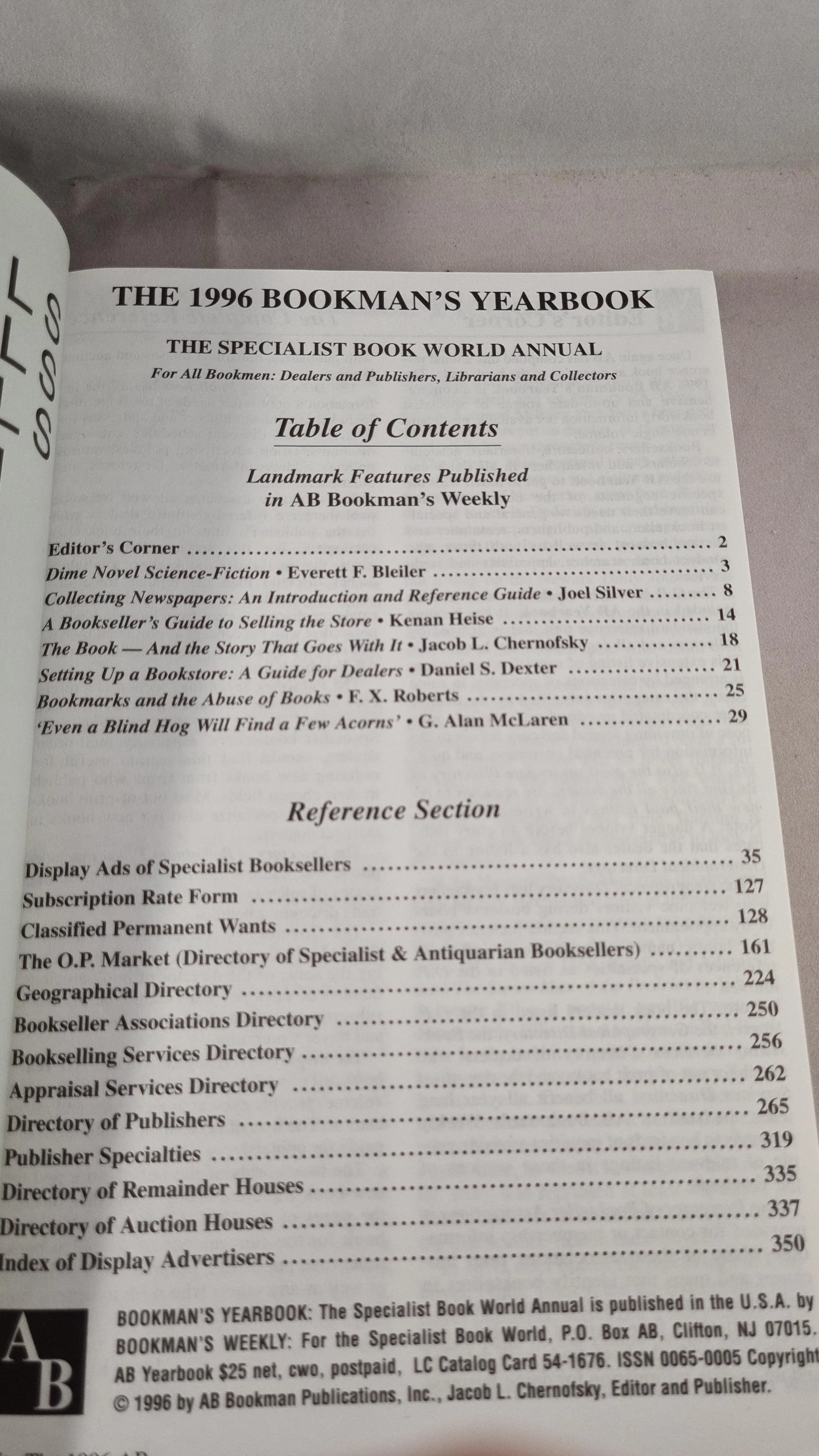 The 1996 AB Bookman's Yearbook, The Specialist Book World Annual, Paperbacks