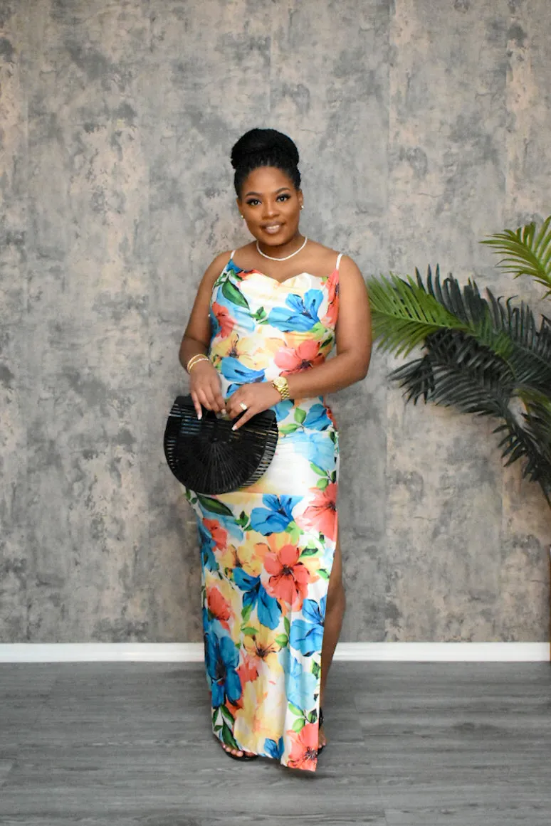 The “Floral Sensations” Teal Maxi Dress