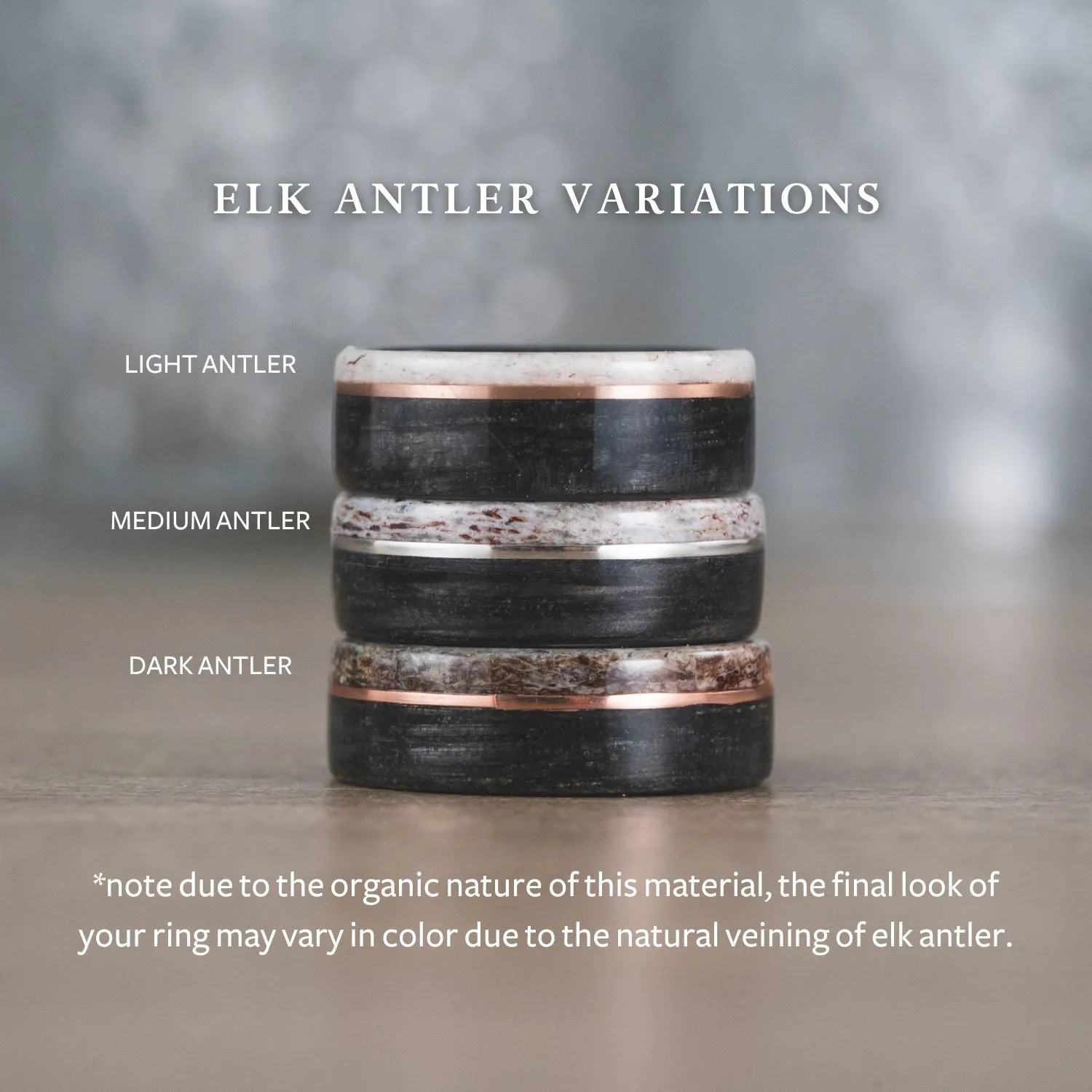 The Huntress | Women's Titanium Ring with Elk Antler