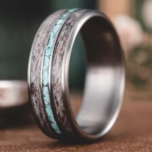 The Huntsman | Men's Titanium Wedding Band with Elk Antler & Turquoise