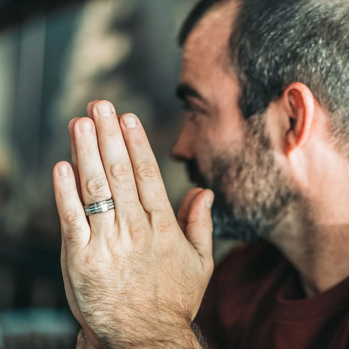 The Huntsman | Men's Titanium Wedding Band with Elk Antler & Turquoise