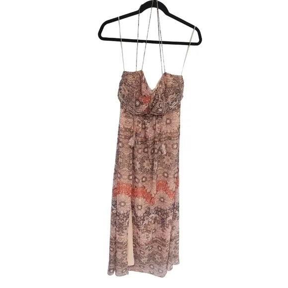 The Jetset Diaries Brown Gold Don’t Stop Me Now Halter Neck Chiffon Maxi Dress
