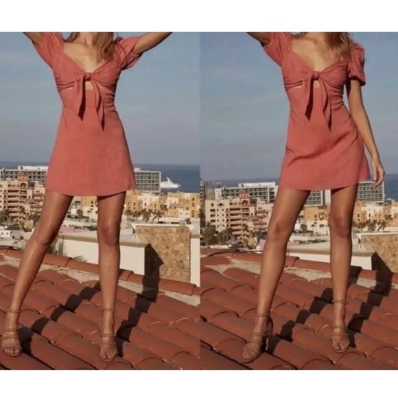 The Jetset Diaries TJD Heartbreaker Orange Linen Mini Dress, EUC, Medium