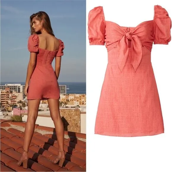 The Jetset Diaries TJD Heartbreaker Orange Linen Mini Dress, EUC, Medium