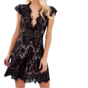 The Jetset Diaries X Free People Fantasia Skater Dress Black Nude Lace XS