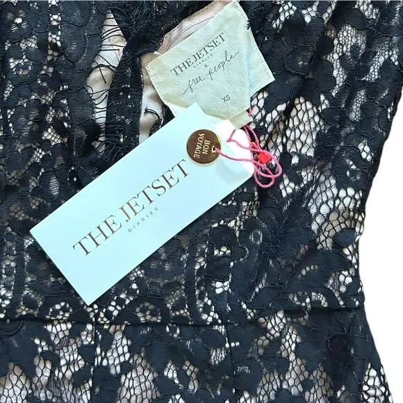 The Jetset Diaries X Free People Fantasia Skater Dress Black Nude Lace XS