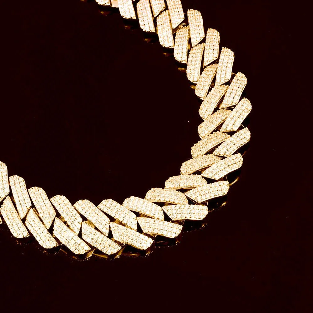 The Proud Moment II® - 20mm Iced Out 3 Row Diamond Prong Cuban Link Chain Choker in 14K Gold