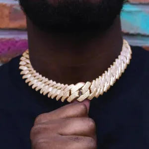 The Proud Moment II® - 20mm Iced Out 3 Row Diamond Prong Cuban Link Chain Choker in 14K Gold