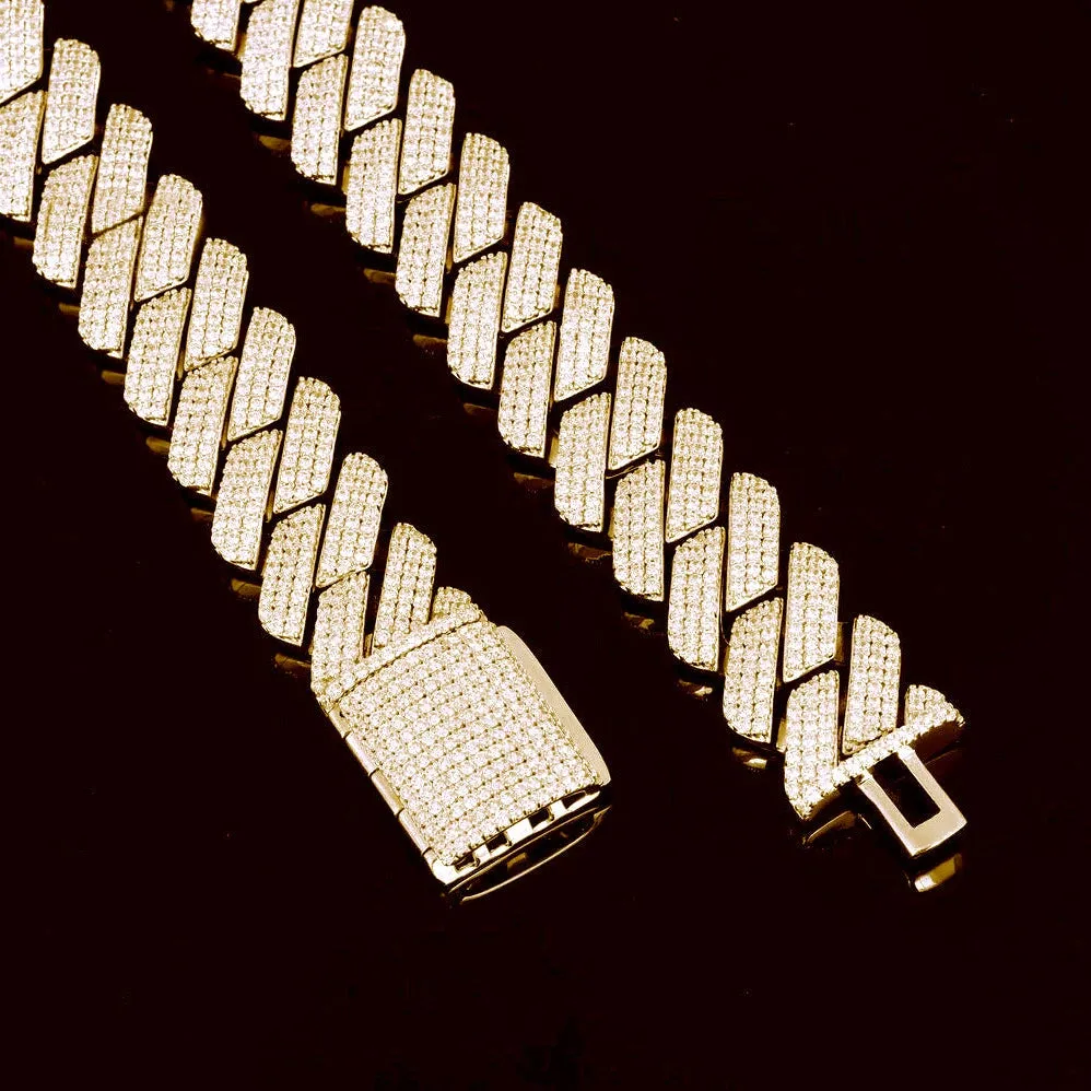 The Proud Moment II® - 20mm Iced Out 3 Row Diamond Prong Cuban Link Chain Choker in 14K Gold