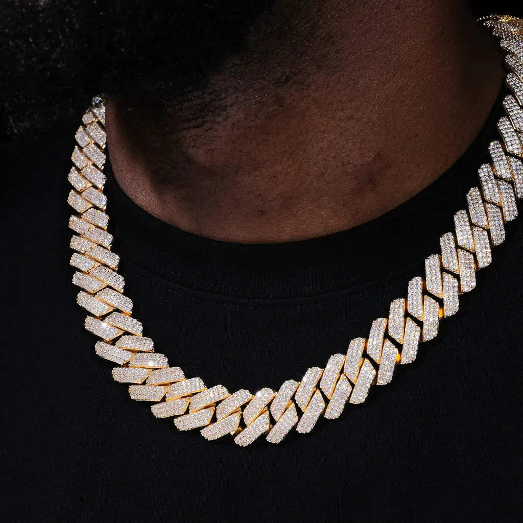 The Proud Moment II® - 20mm Iced Out 3 Row Diamond Prong Cuban Link Chain Choker in 14K Gold