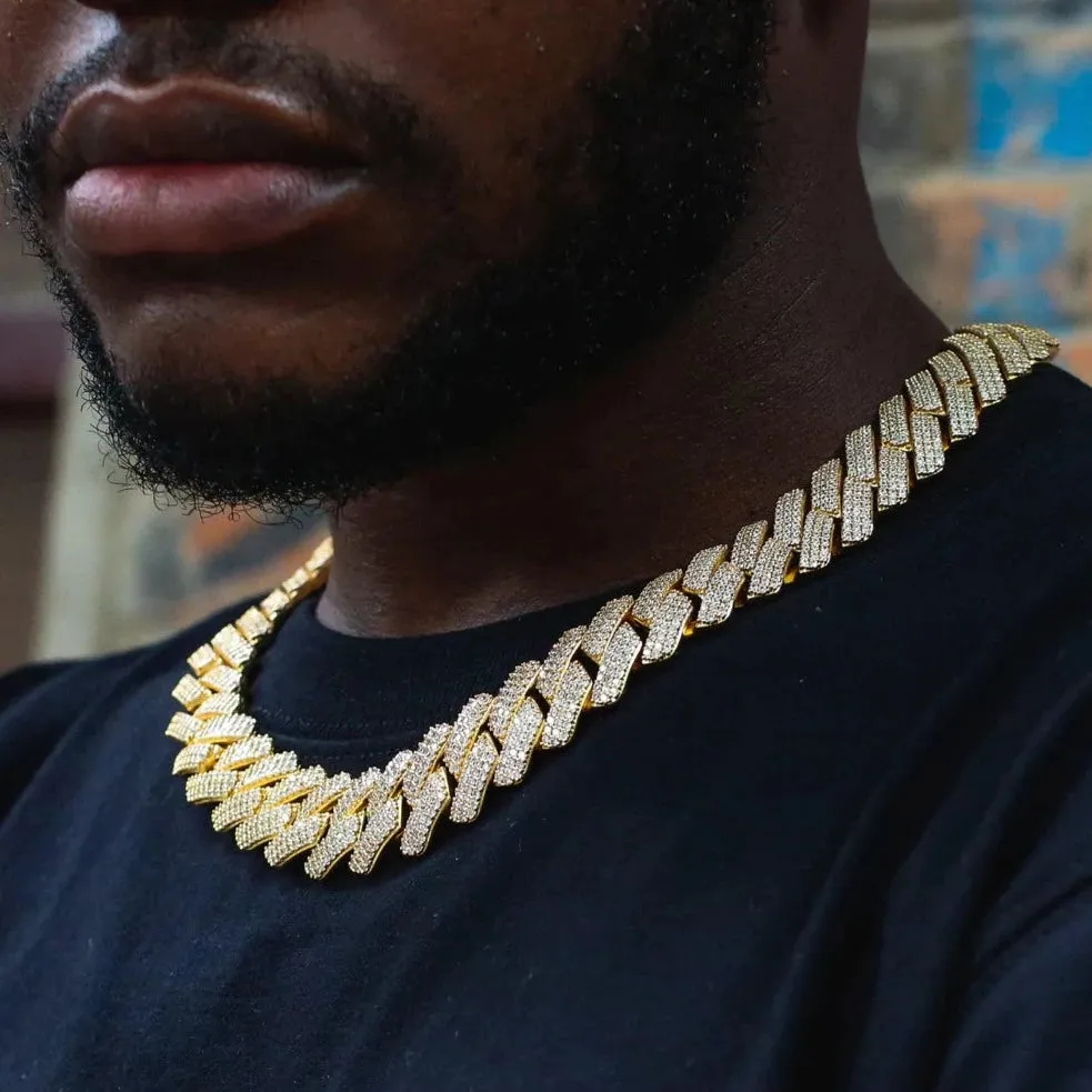 The Proud Moment II® - 20mm Iced Out 3 Row Diamond Prong Cuban Link Chain Choker in 14K Gold
