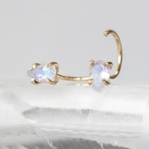 The Rainbow Moonstone Huggie Stud Earrings | 14K Yellow Gold