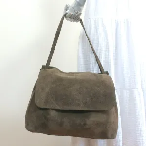 The Row Top Handle 14 Shoulder Bag Dark Olive Suede