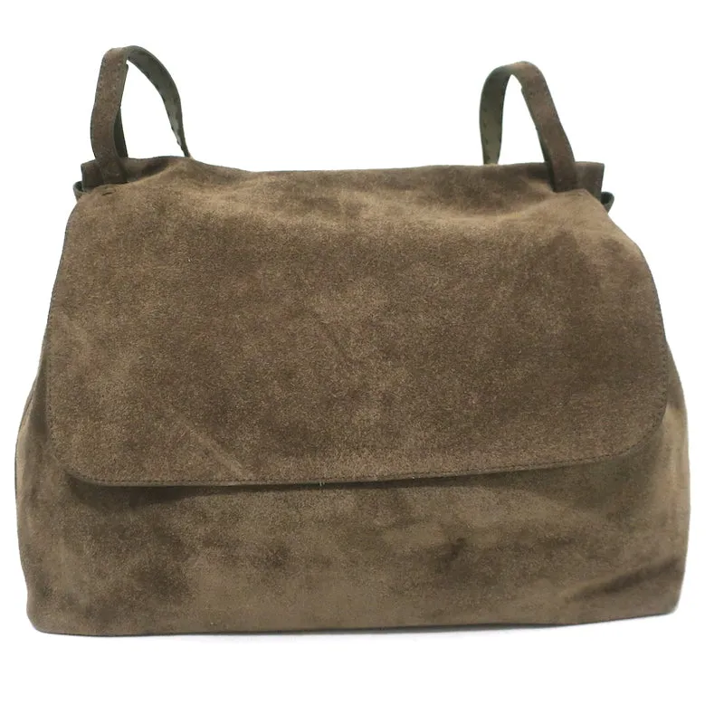 The Row Top Handle 14 Shoulder Bag Dark Olive Suede