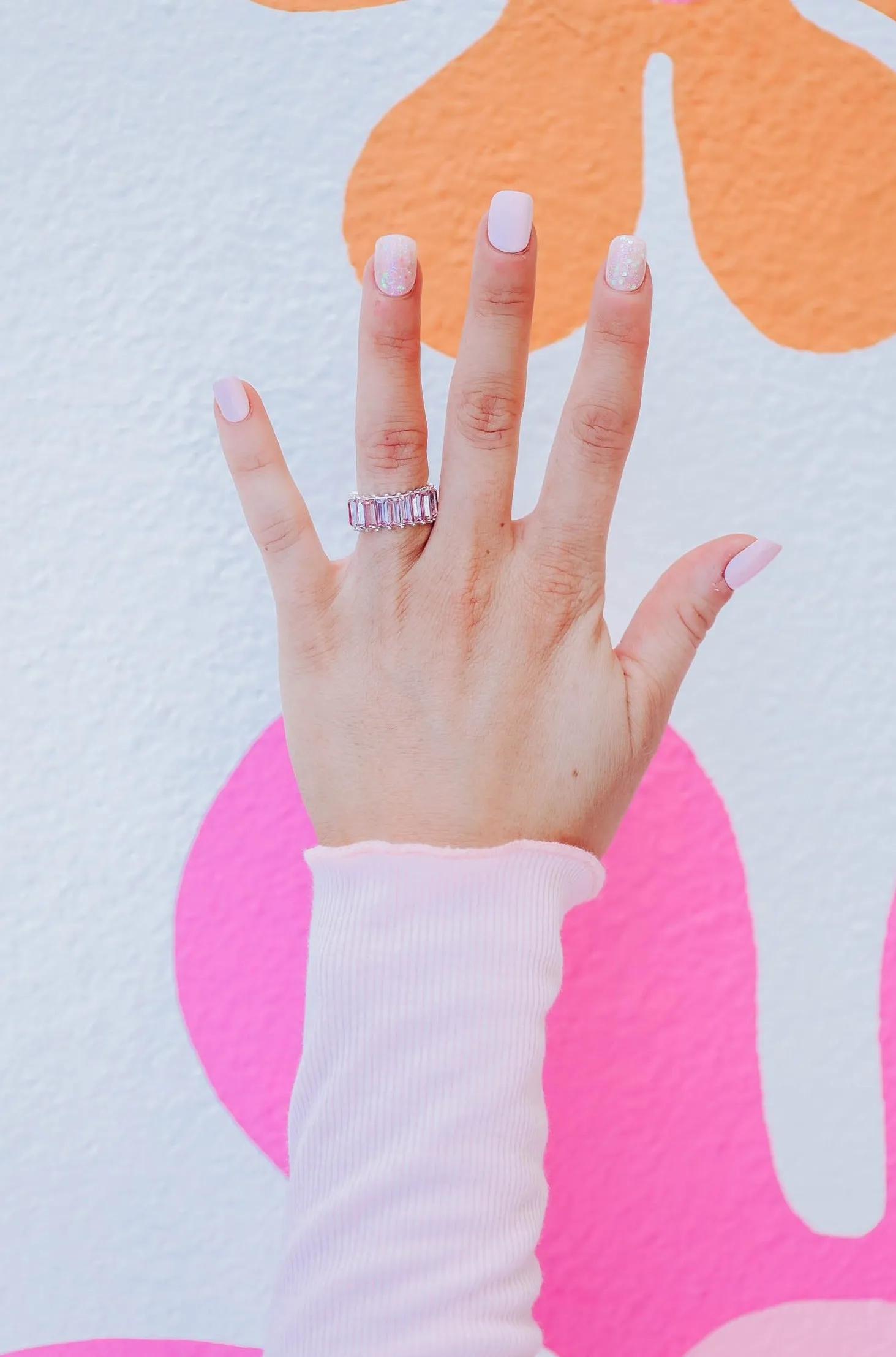 Thick Faceted Stone Ring - Silver & Pink