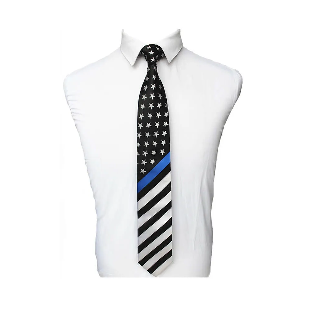 Thin Blue Line American Flag Necktie