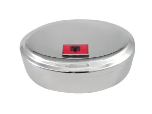 Thin Bordered Albania Flag Pendant Oval Trinket Jewelry Box