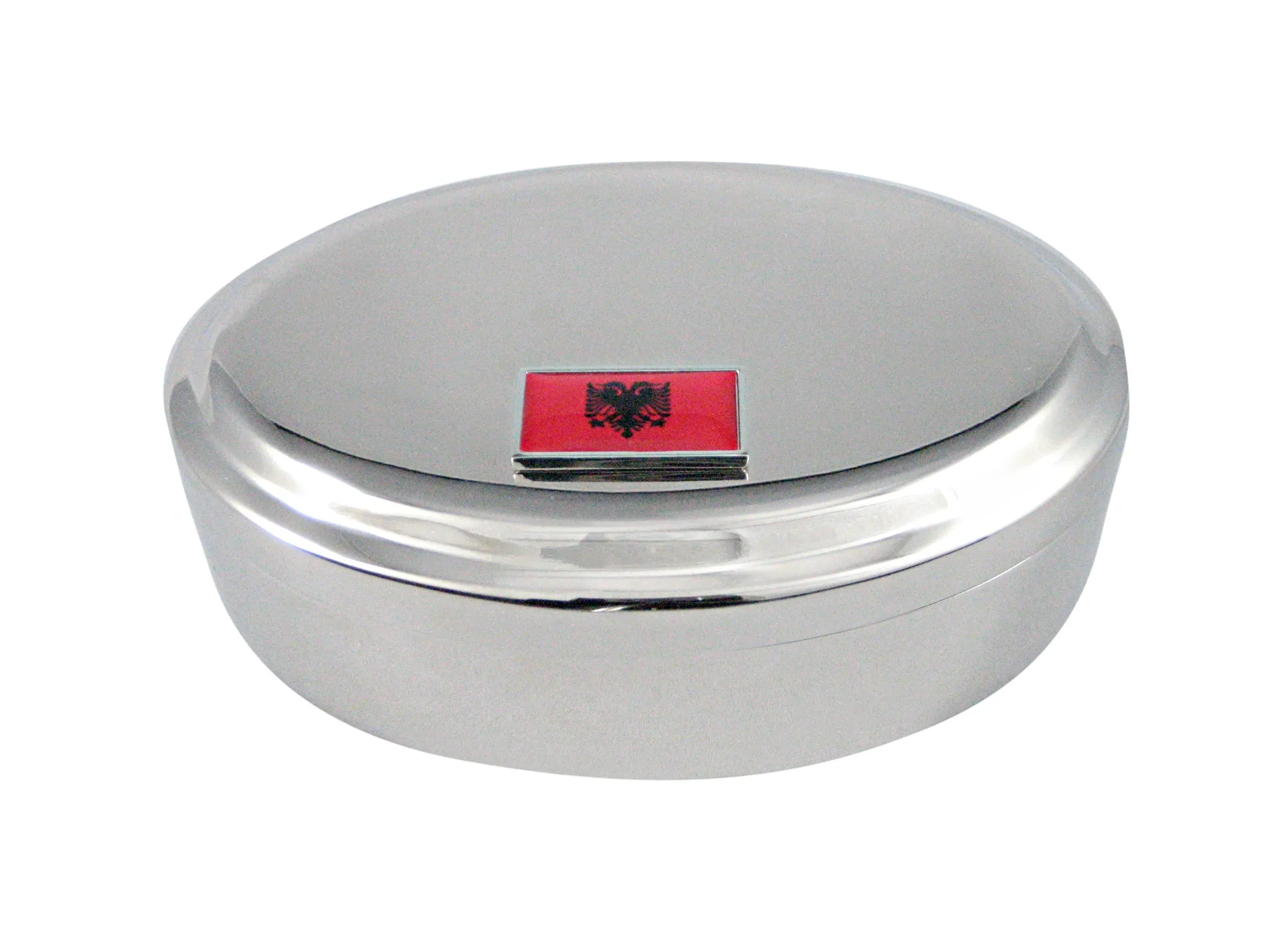 Thin Bordered Albania Flag Pendant Oval Trinket Jewelry Box