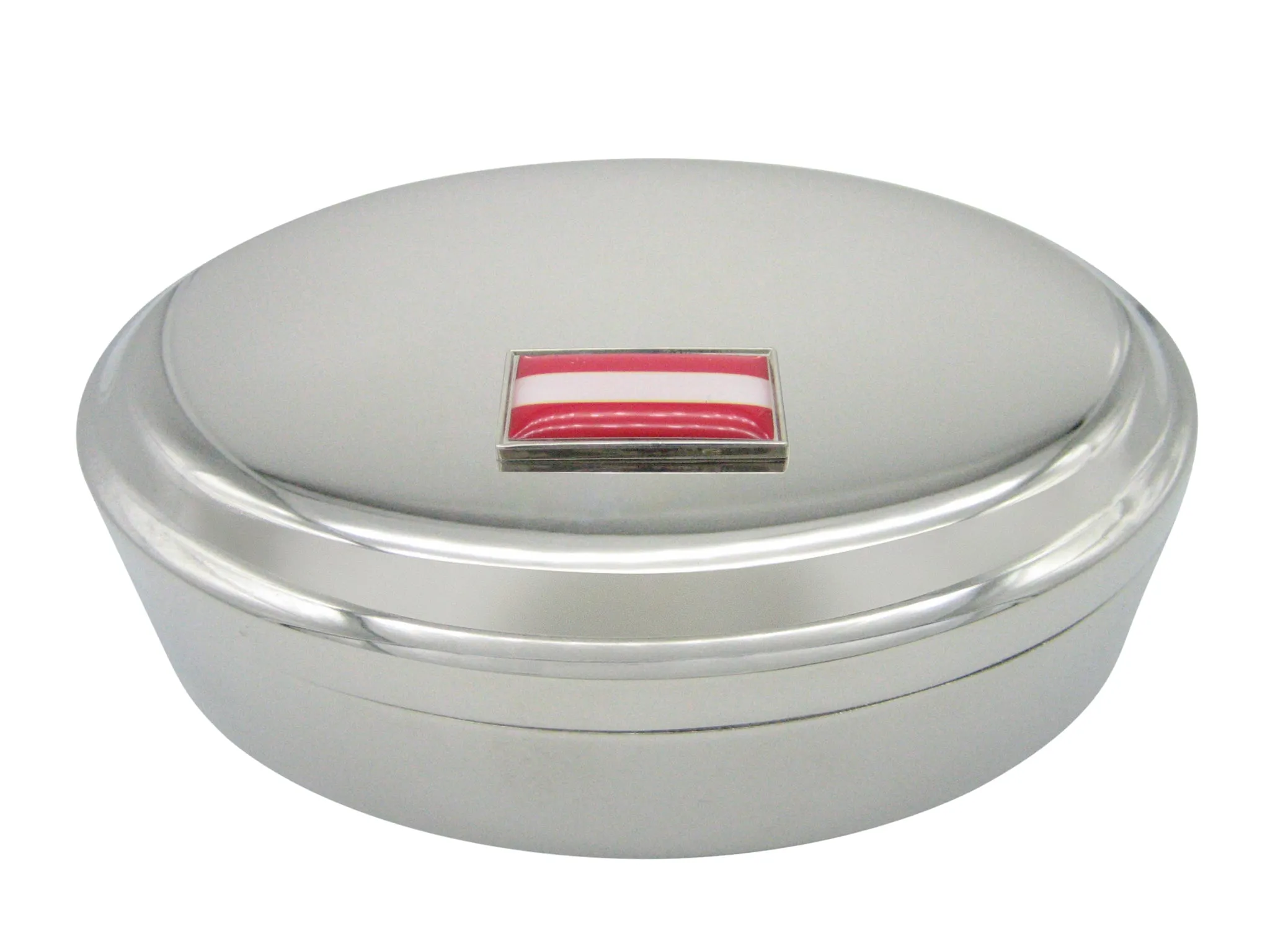 Thin Bordered Austria Flag Pendant Oval Trinket Jewelry Box